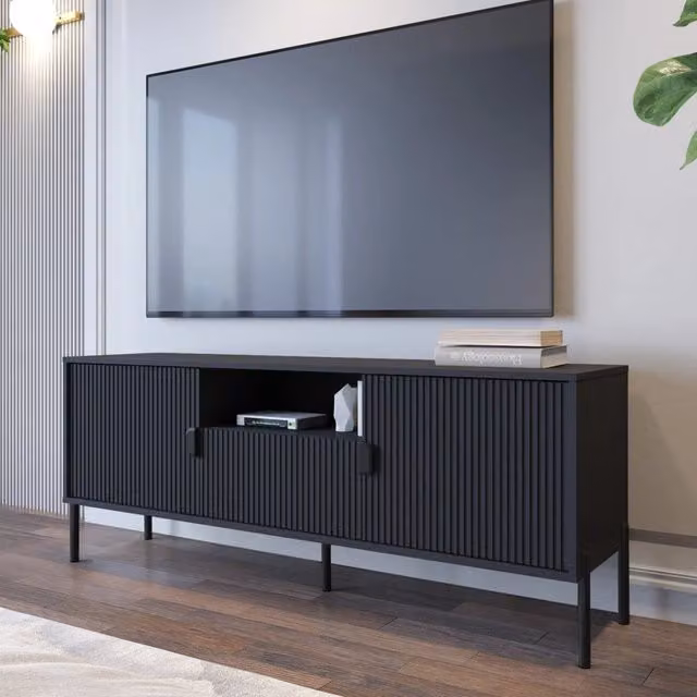 Mobile porta TV Rabattone DMORA con un cassetto soft close, colore nero opaco, L 155 cm x P 40 cm x H 69 cm