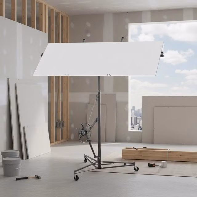 Sollevatore per pannelli in cartongesso pieghevole Minimal in acciaio grigio con portata 68 kg e altezza regolabile da 180 a 470 cm