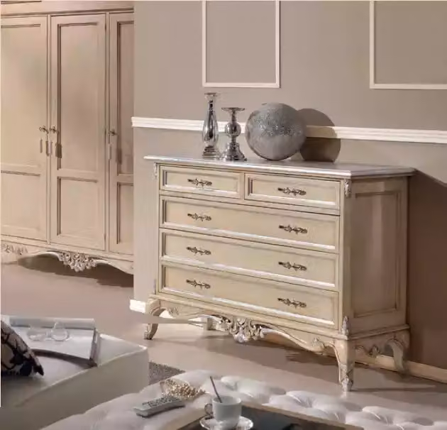 Schlafzimmer Design Kommode mit Schubladen Beige Luxus Stil Möbel