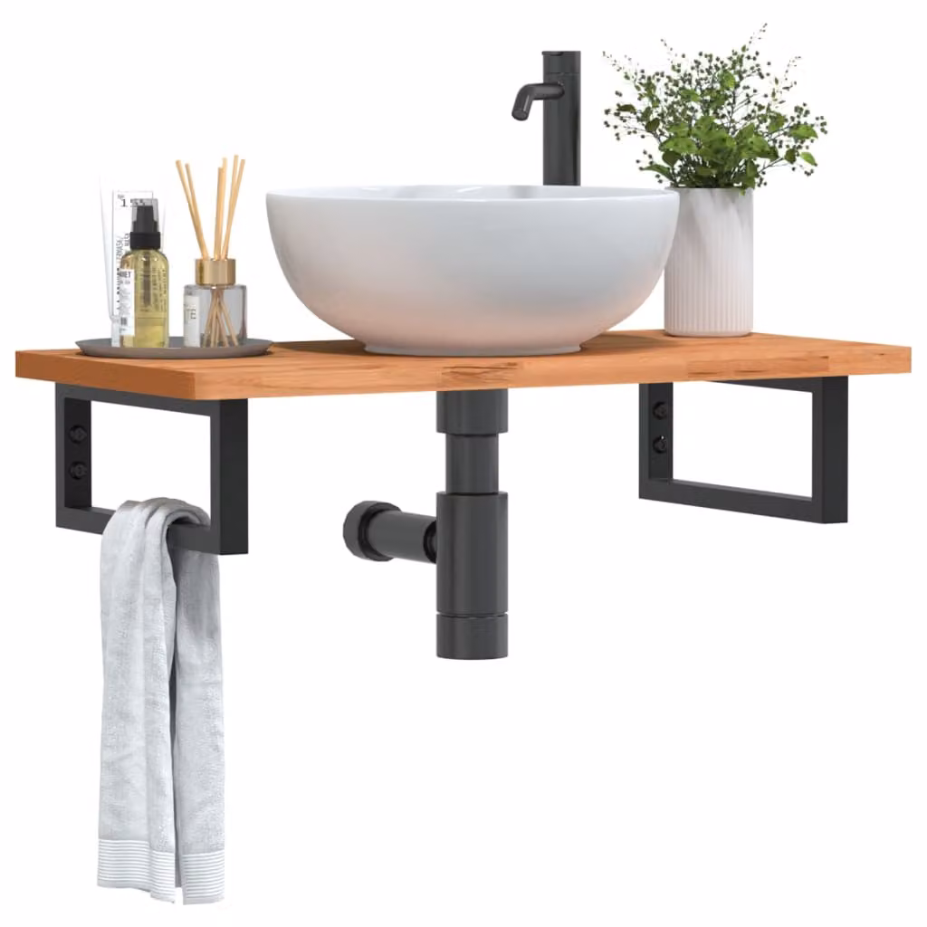 vidaXL Ripiano a Parete per Lavabo in Acciaio e Massello di Faggio