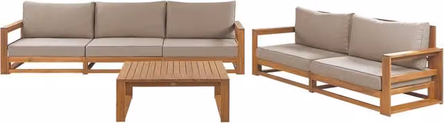 Set da giardino Beliani in legno di acacia con divani e tavolino, colore marrone e beige, composto da 5 posti con cuscini inclusi