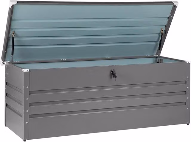 Cesta baule portaoggetti da esterno Beliani in metallo grigio stile industriale con serratura per giardino