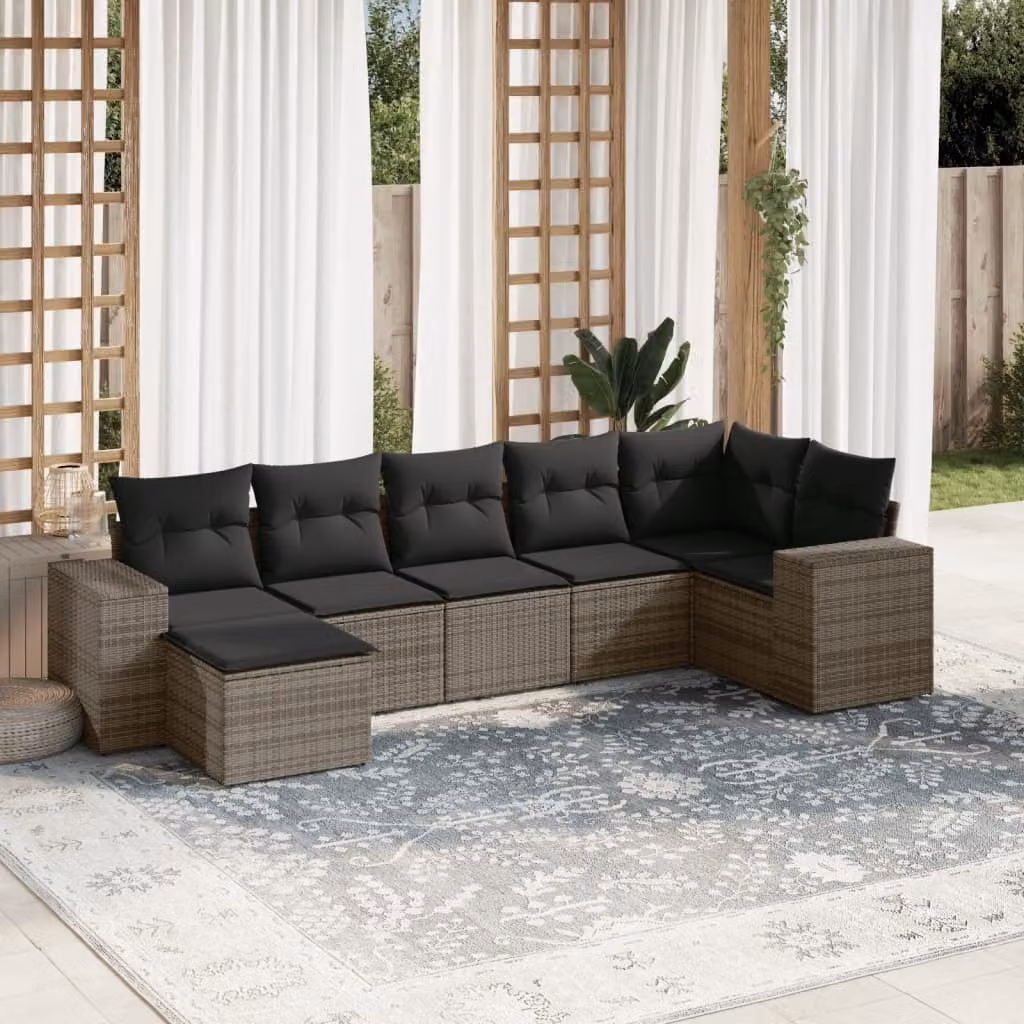 Maison Exclusive - Set Divani da Giardino 7 pz con Cuscini Grigio in Polyrattan