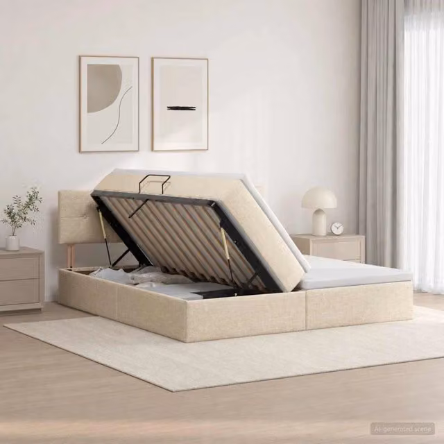 Letto con Contenitore e Testiera vidaXL in Pelle Sintetica e Velluto, Colore Beige e Bianco, L/P/H: 180 x 200 x 88 cm