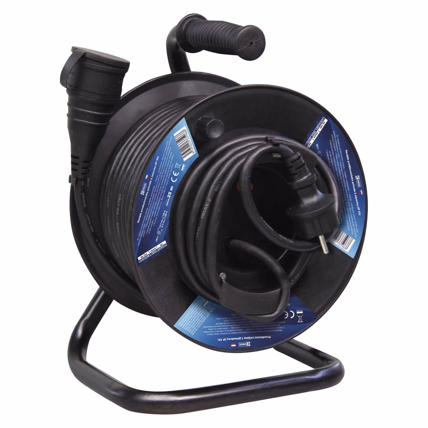 EMOS Cavo di prolunga per esterni su tamburo 25 m / 1 presa / nero / gomma / 230 V / 1,5 mm2, P08125