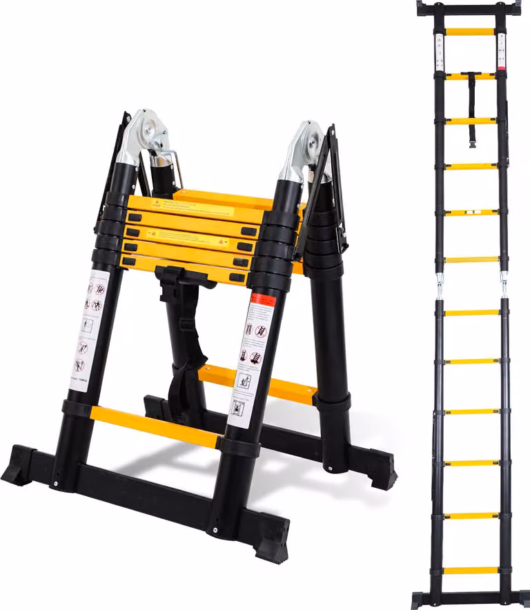 Scala telescopica professionale Jayseuw 3,8M alluminio nero portata 150kg scala multiuso piedini in gomma antiscivolo