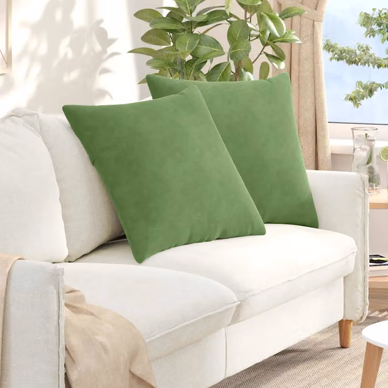 Set di 2 cuscini da divano quadrati vidaXL in velluto a coste verde chiaro, L 80 x P 80 cm con fodera rimovibile