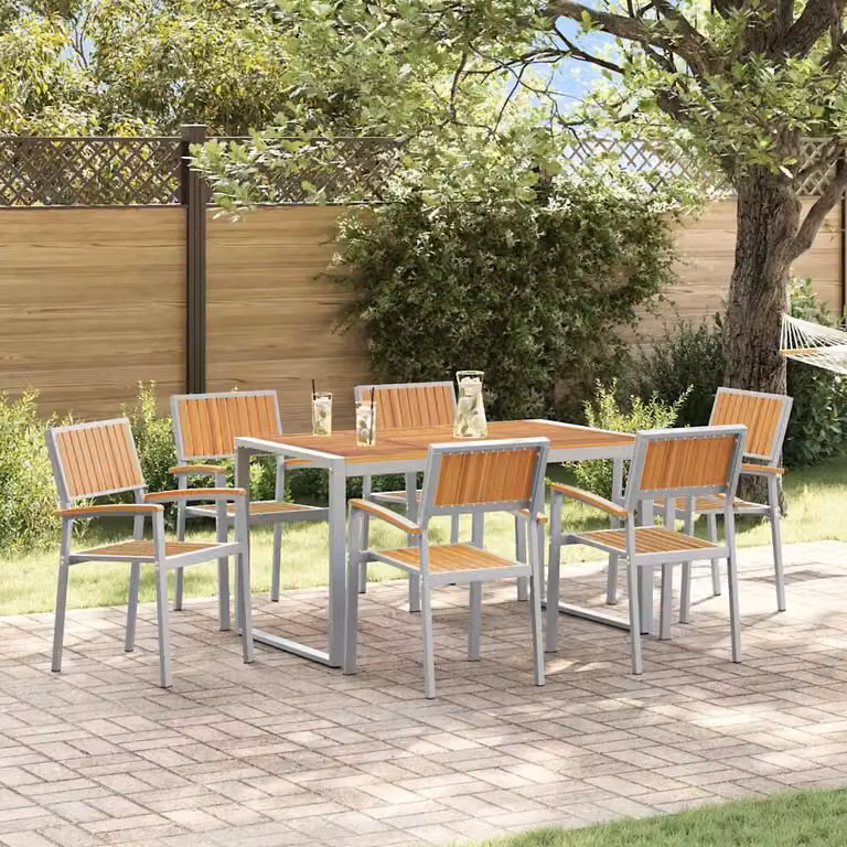 vidaXL Set da Pranzo per Giardino e Terrazzo in Legno di Acacia Grigio, 7 Pezzi