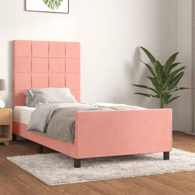 Letto singolo con testiera in velluto rosa vidaXL L/P/H: 90 x 190 cm