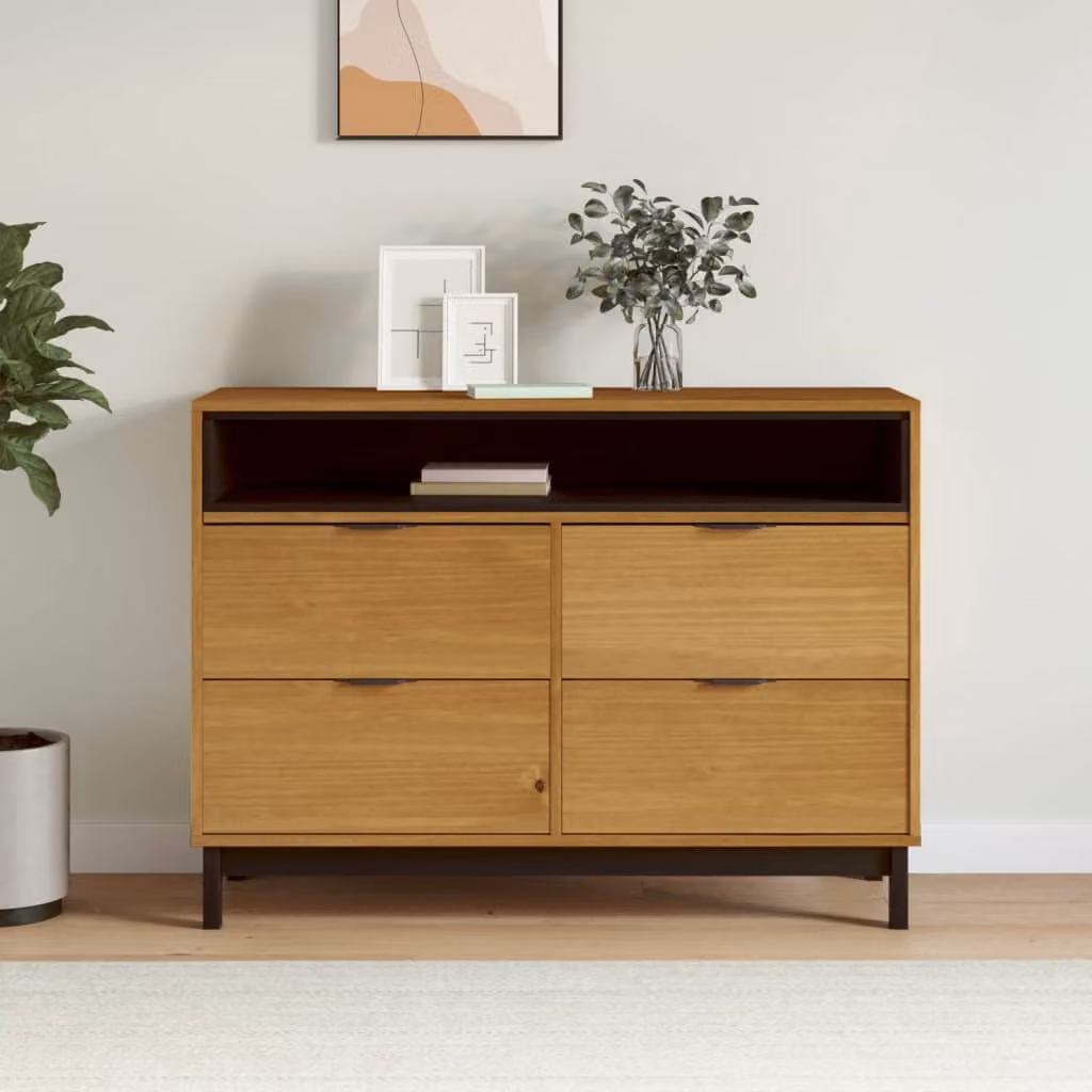 Cassettiera FLAM vidaXL in legno massello di pino color marrone stile rustico L: 110 cm, P: 40 cm, H: 80 cm