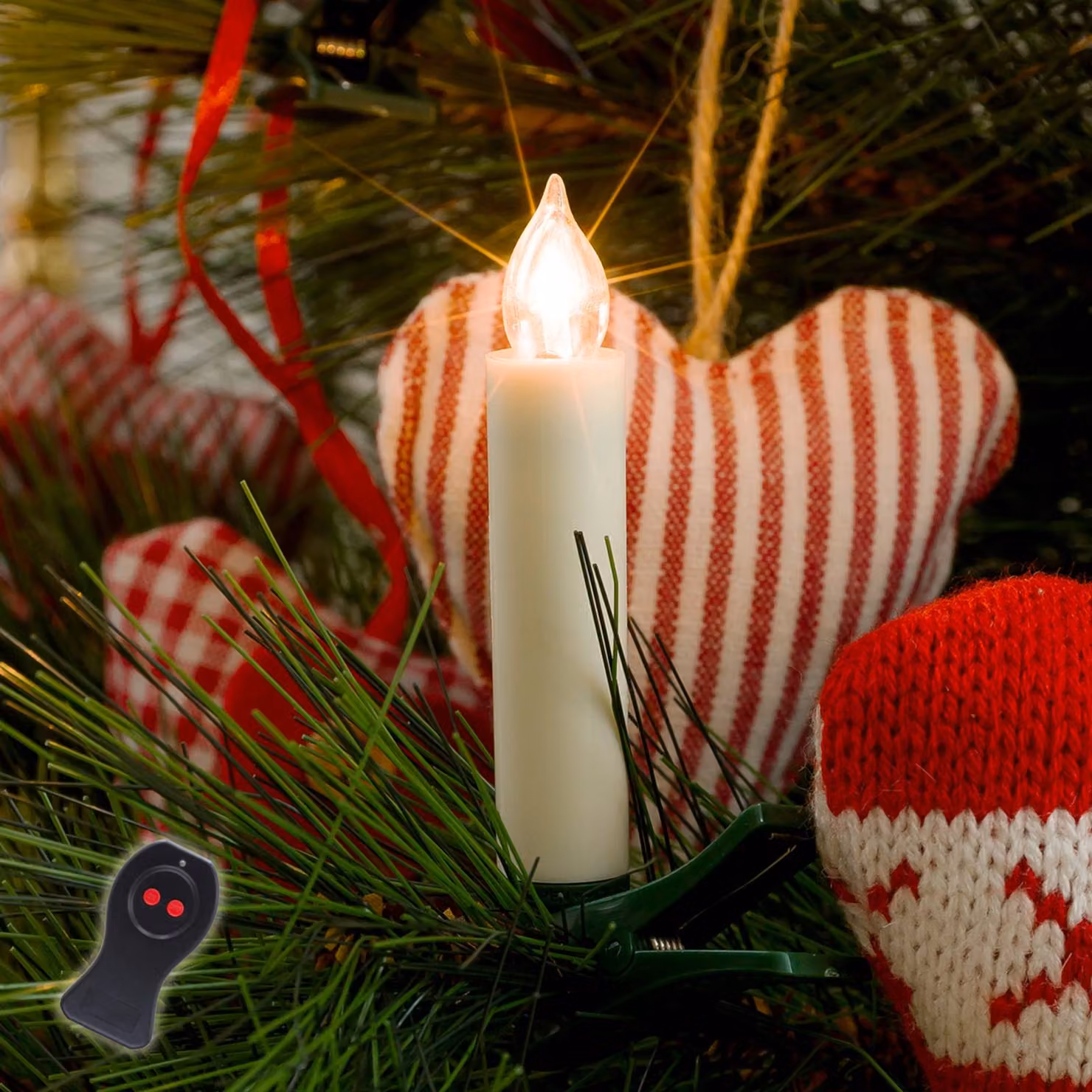 Konstsmide Christmas Candele LED per albero a batterie, set da 10 BAUMKERZEN, Verde, Plastica, Ghirlanda luminosa senza filo