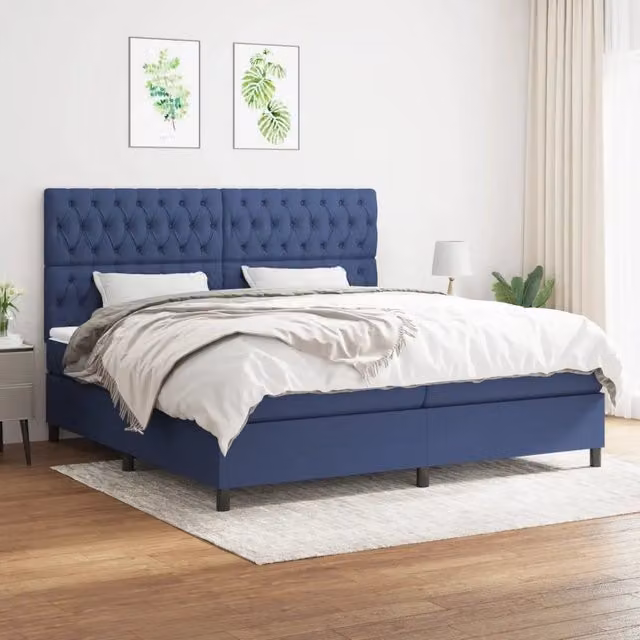Letto Ibrido con Giroletto a Molle e Materasso vidaXL in Tessuto Blu e Bianco L 200 cm x P 200 cm x H 28 cm