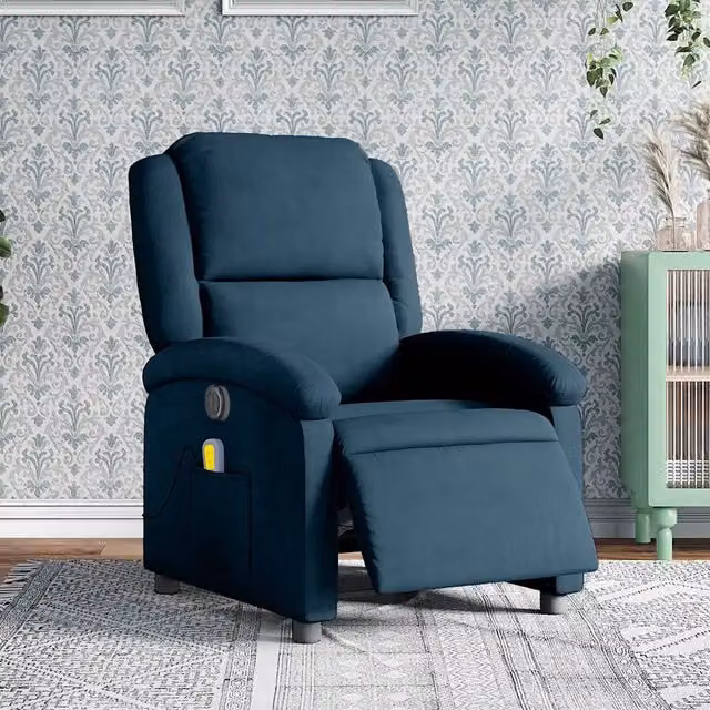 Poltrona Reclinabile Elettrica vidaXL in Velluto Blu con Braccioli e Imbottitura in Schiuma – 1
