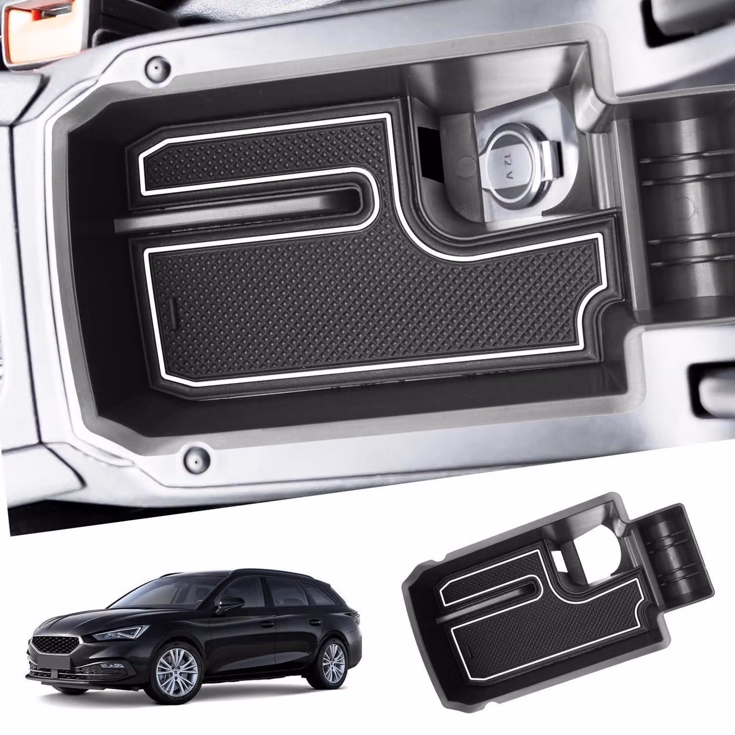 Contenitore portaoggetti per la console centrale, compatibile con Seat Leon MK4 KL1/KL8 e Cupra Formentor dal 2020 al 2025, colore bianco