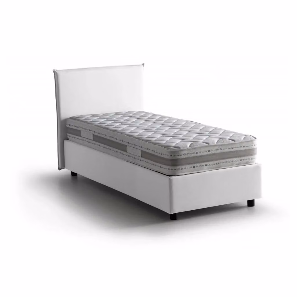 Letto singolo contenitore Arminius Talamo Italia con rivestimento in tessuto e materasso incluso, Bianco, L/P: 90 x 190 cm – 2