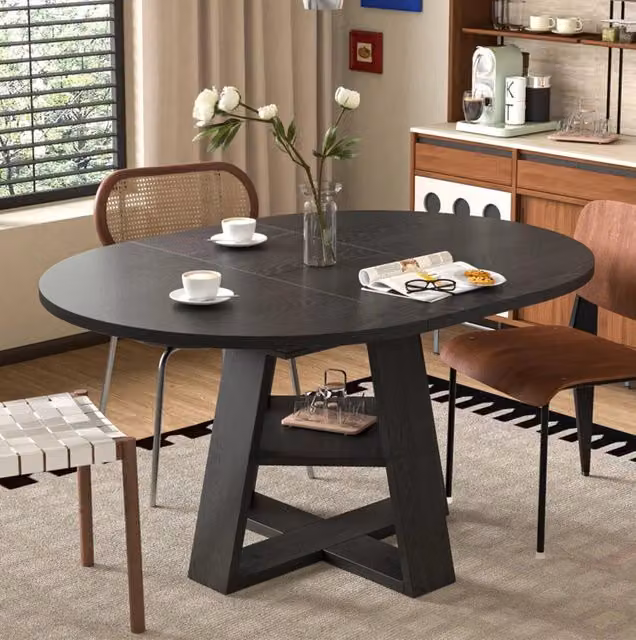 Tavolo da pranzo allungabile 110/150x110 cm in MDF nero con vano portaprolunga