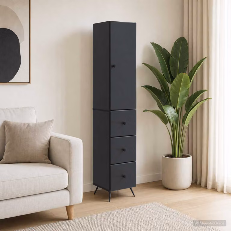 Set di 2 armadi moderni vidaXL neri con ante scorrevoli e ripiani interni in MDF e metallo L/P/H: 34,5 x 34,5 x 90 cm