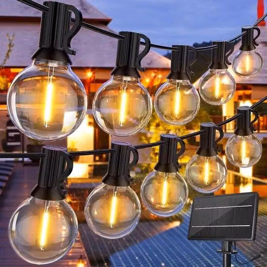 Ghirlanda luminosa a energia solare da 9,1 m, bianco caldo, 27 luci G40, per giardino e terrazza