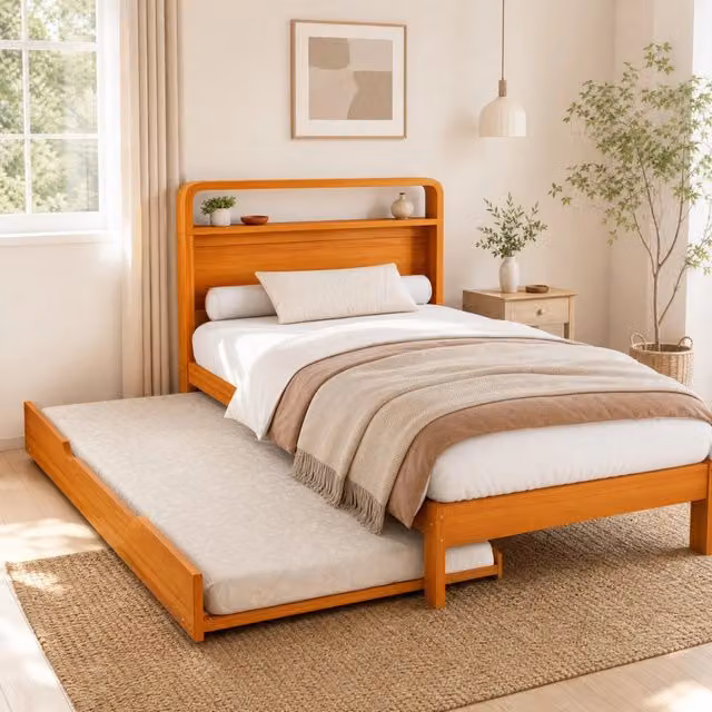 Letto in legno 90x200 cm con letto estraibile 90x190 cm; naturale
