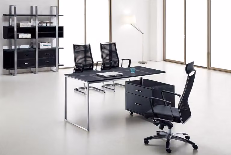 Moderner Schreibtisch aus MDF und Edelstahl in Schwarz