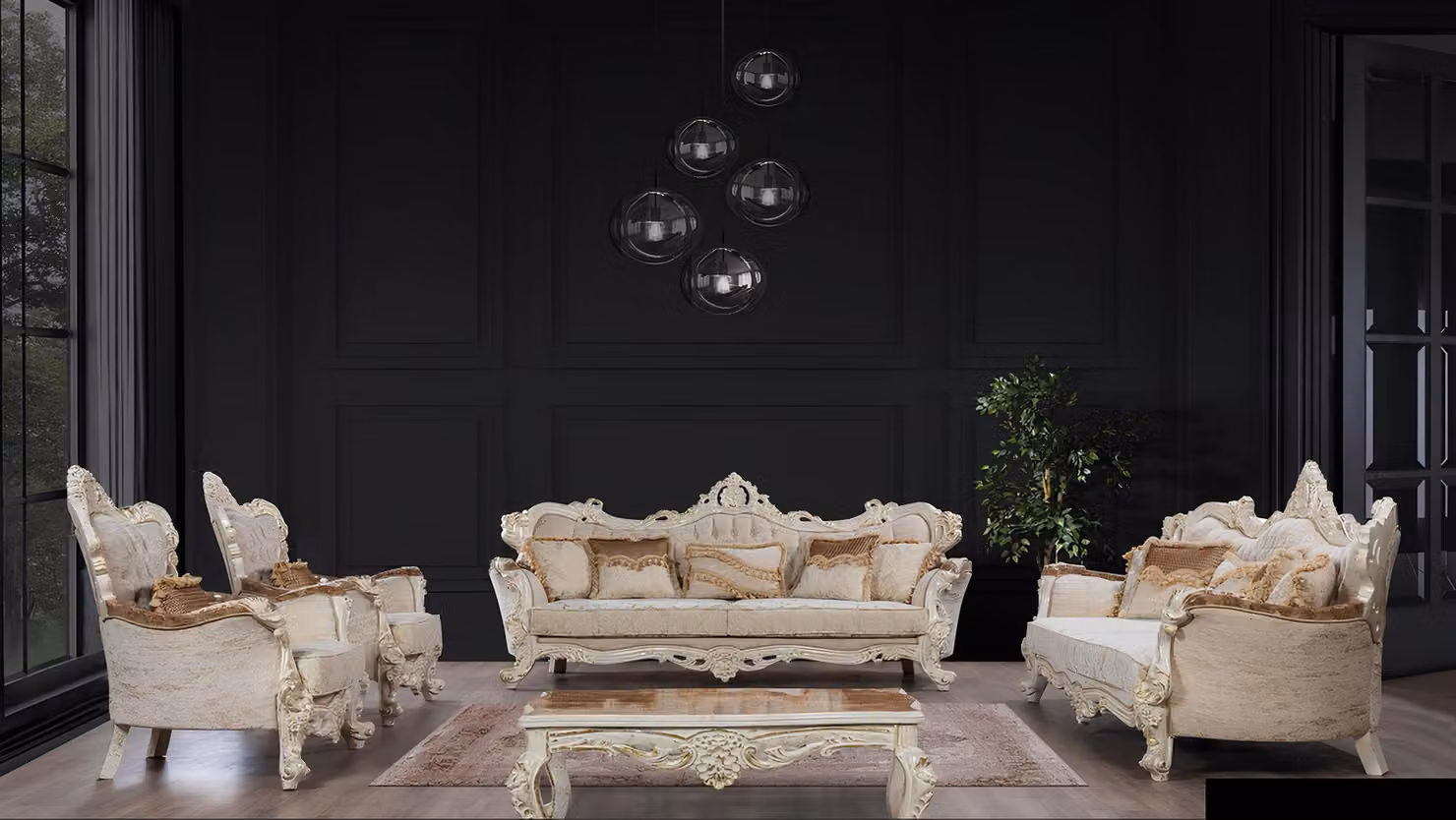 Garnitur Set 5tlg Sofagarnitur 3+3+1+1 Sitzer Couchtisch Sofa Barock Rokoko