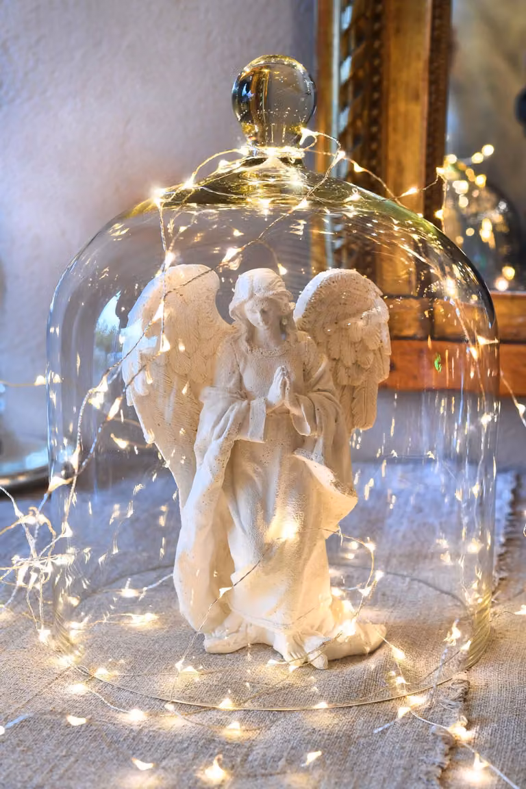 Catena luminosa da 20 metri, con 200 LED bianco caldo, cavo argentato, ricaricabile