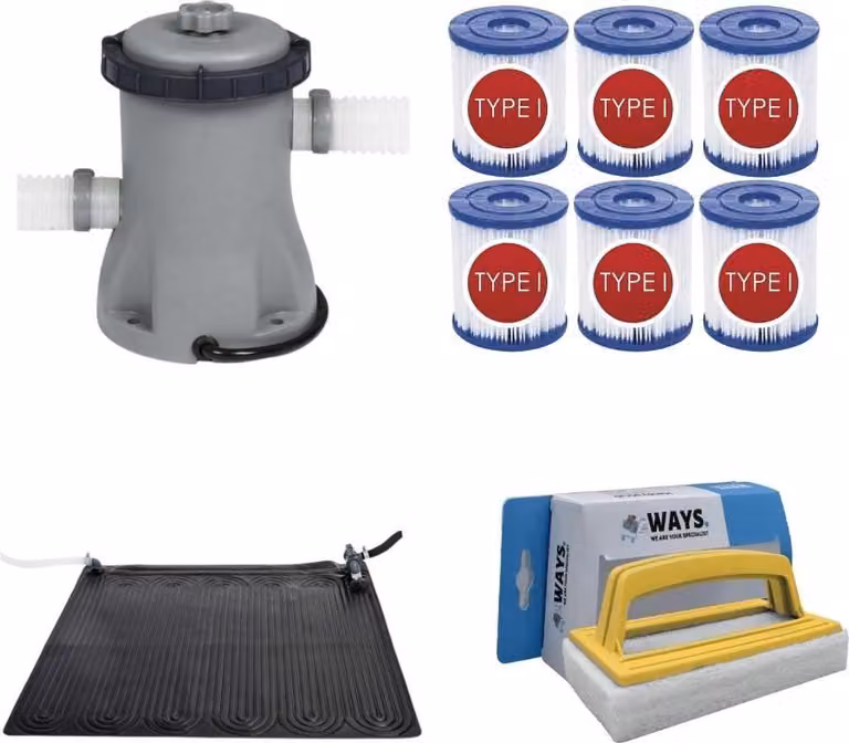 WAYS - Cura della piscina - Solarmat & pompa filtro 1249 L/h & 6 filtri tipo I & spazzola WAYS