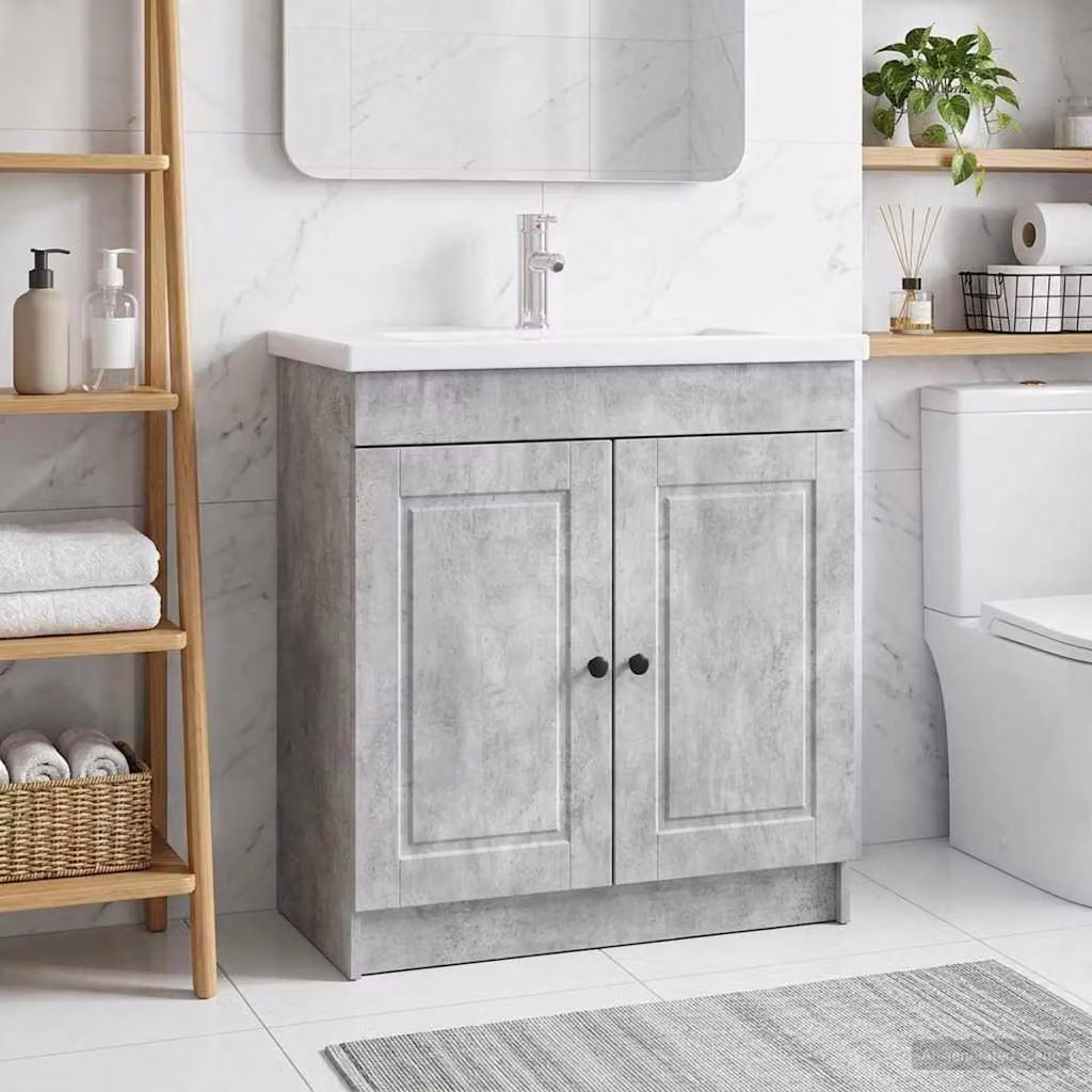 Mobiletto da bagno sotto il lavello vidaXL Grigio Cemento con ante a battente e ripiani interni, L/P/H: 81,0 x 37,5 x 78,5 cm
