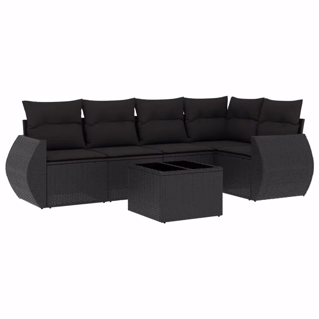 Set Divano da Giardino a L vidaXL in Polyrattan Nero con 6 Pezzi e Cuscini Imbottiti – 2