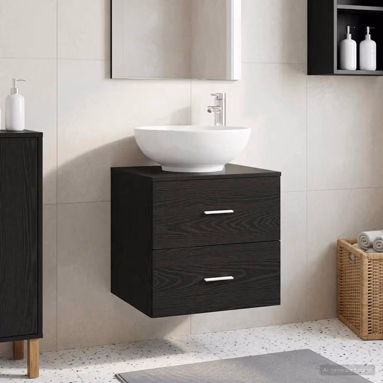 Mobile Lavabo da Parete vidaXL Moderno in Rovere Nero e Argento L: 49,5 cm, P: 44,5 cm, H: 66,5 cm