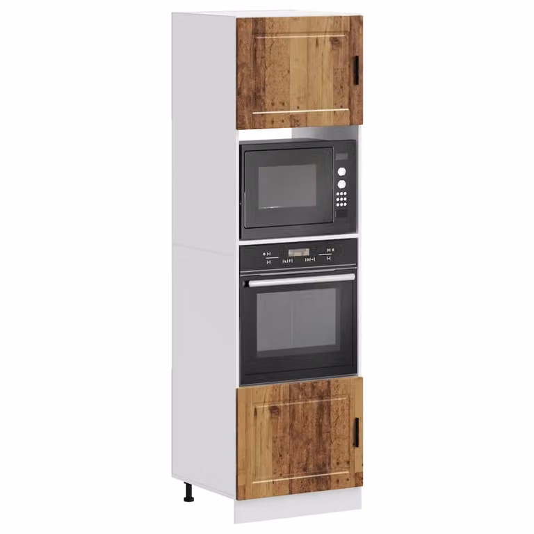 Set di 2 armadi per forno vidaXL in legno multistrato e MDF, colore marrone antico, stile classico con ante a battente