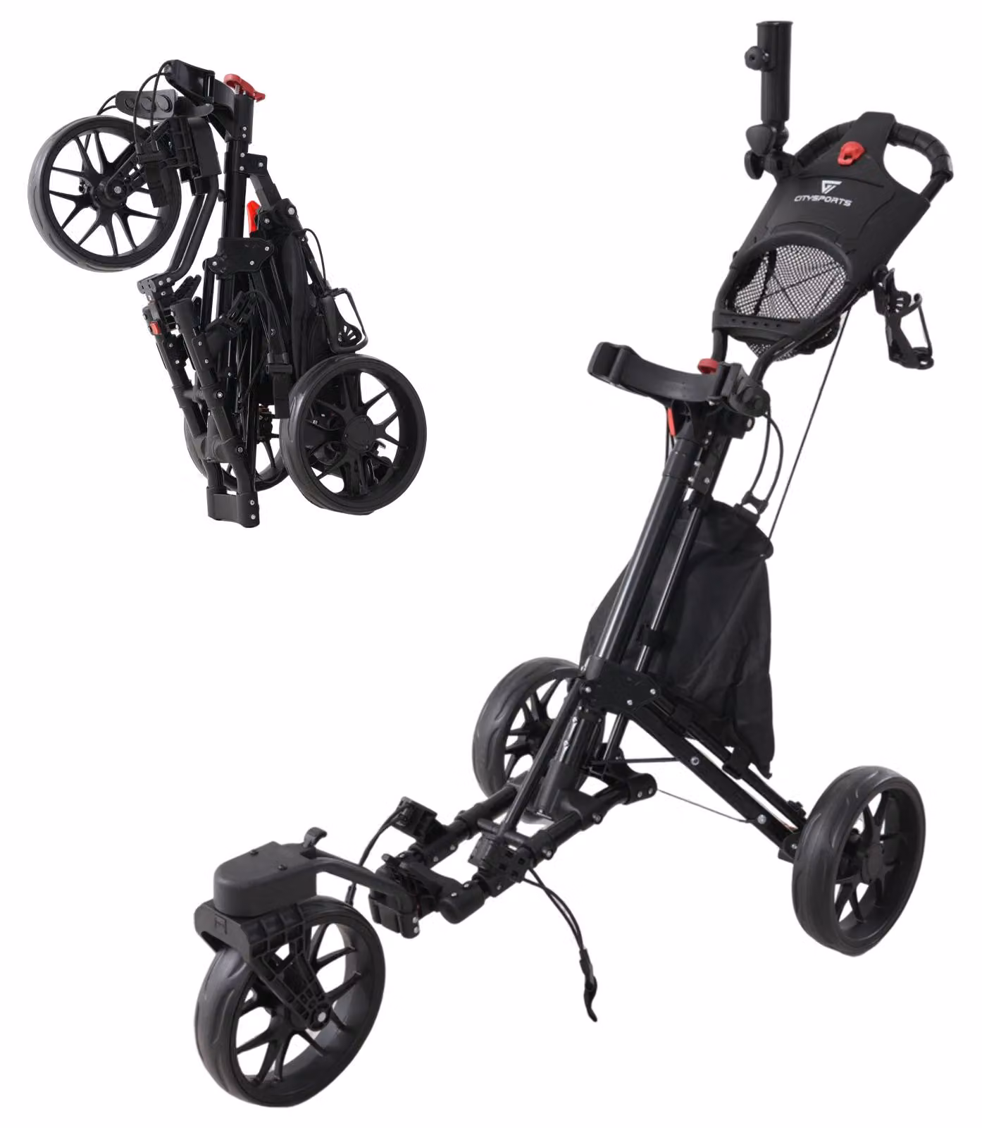 Carrello da golf pieghevole - Nero - Struttura in alluminio - Leggero - A 3 ruote