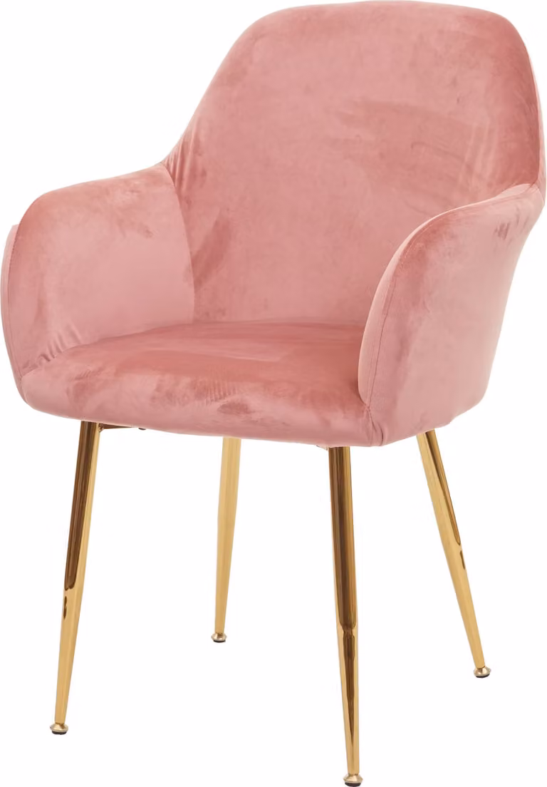 Sedia da pranzo HWC-F18, sedia da cucina, design retrò ~ velluto rosa antico, gambe dorate