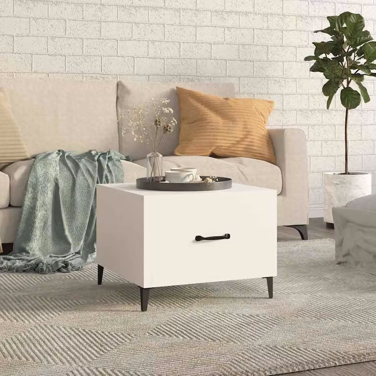 vidaXL Tavolino da Salotto Quadrato in Legno e Metallo Bianco L/P/H: 50 x 50 x 40 cm