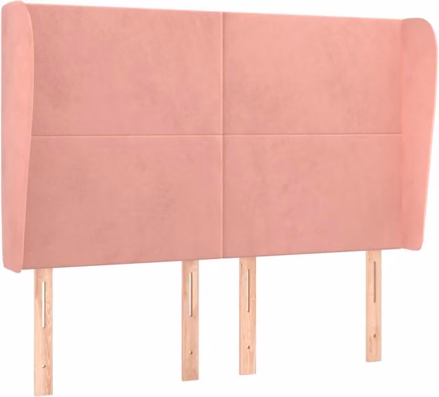 Testata del letto ad orecchio in velluto rosa con struttura in legno L: 147 cm, P: 23 cm, H: 118/128 cm