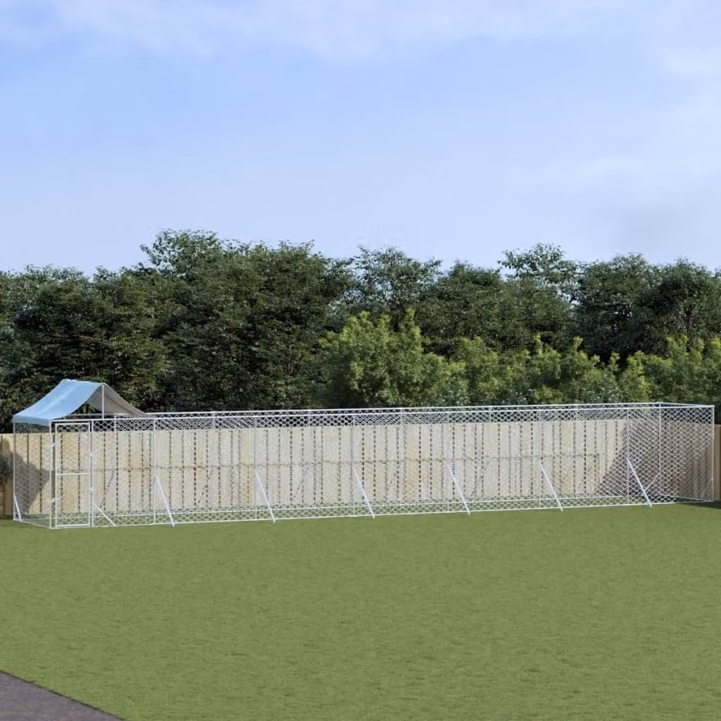 The Living Store Cuccia per cani da esterno con tetto Silver 14x2x2,5 m Acciaio zincato