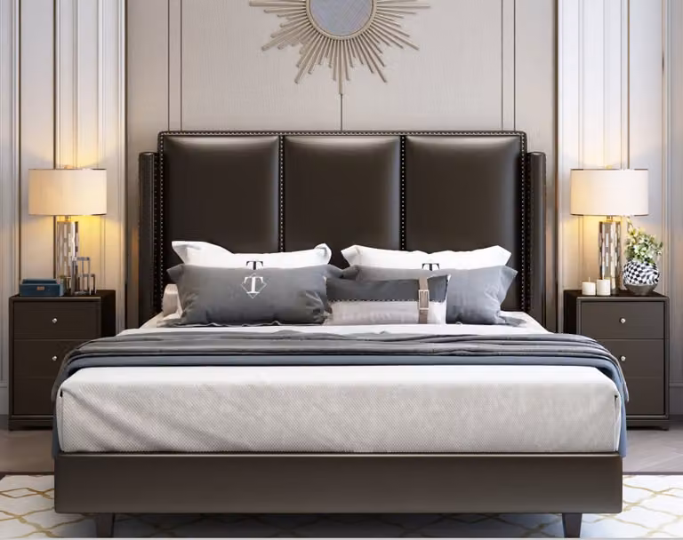 Bett Betten Doppelbett Schlafzimmer Leder Polster Textil Doppelbetten Textil