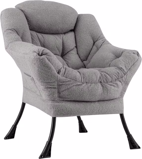 Poltrona Lounge Design Mania in Tessuto Bouclé Grigio con Struttura in Metallo e Braccioli – 1