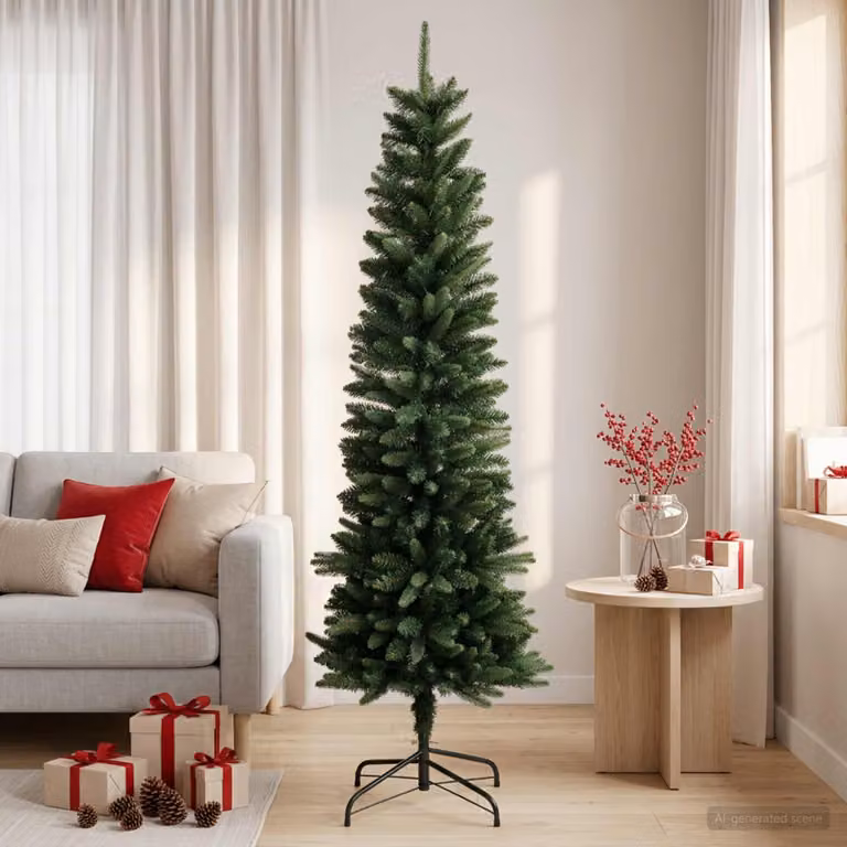 vidaXL Artificial Slim Christmas Tree 150 cm PE e PVC Verde