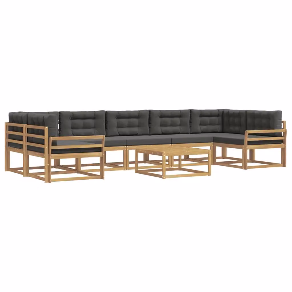 Set di divani da esterno a L con tavolino vidaXL, colore bianco e antracite, in legno di acacia trattato con cuscini inclusi – 2