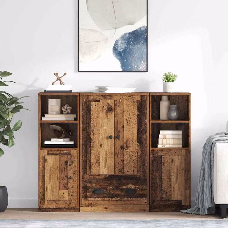 Credenza moderna vidaXL in legno e metallo marrone, 3 pezzi, L: 132 cm, P: 35,5 cm, H: 103,5 cm