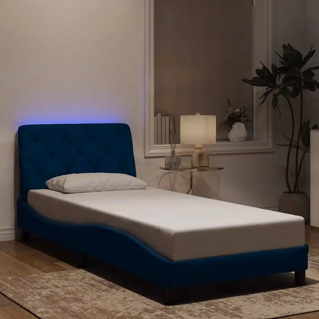 Giroletto vidaXL in velluto blu con illuminazione LED e porta USB, L 200 x P 80 cm – 1