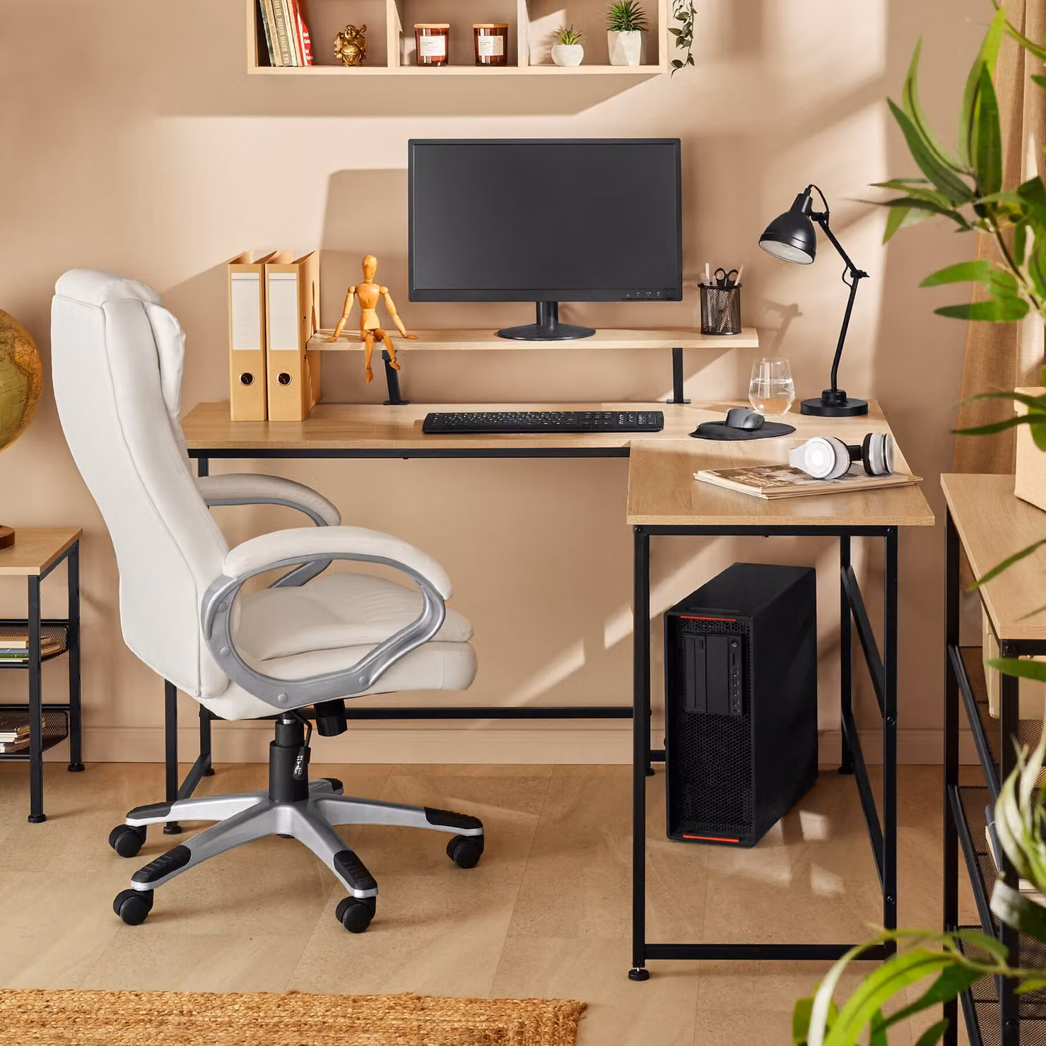 Scrivania angolare industriale TecTake GmbH in rovere e nero, L: 140 cm, P: 130 cm, H: 76,5 cm – 2