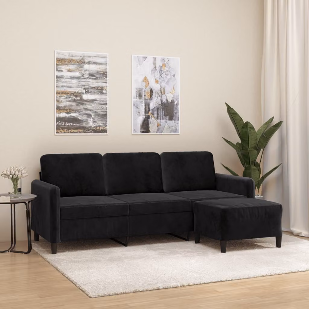Maison Exclusive - Divano a tre posti con poggiapiedi, nero, 180 cm, in velluto