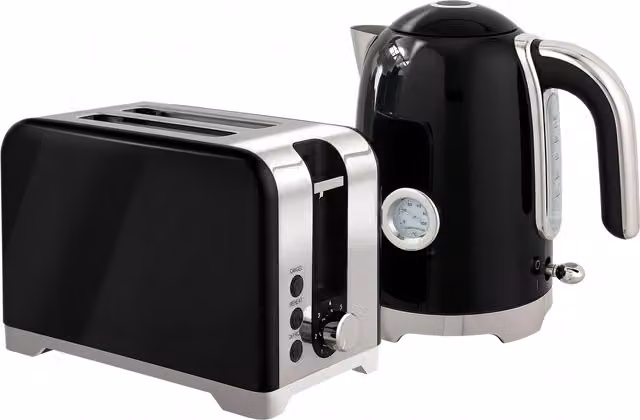 Set HOMCOM composto da bollitore da 1,7 l e tostapane per 2 fette con 7 livelli di doratura, colore nero e finitura in acciaio inossidabile – 1