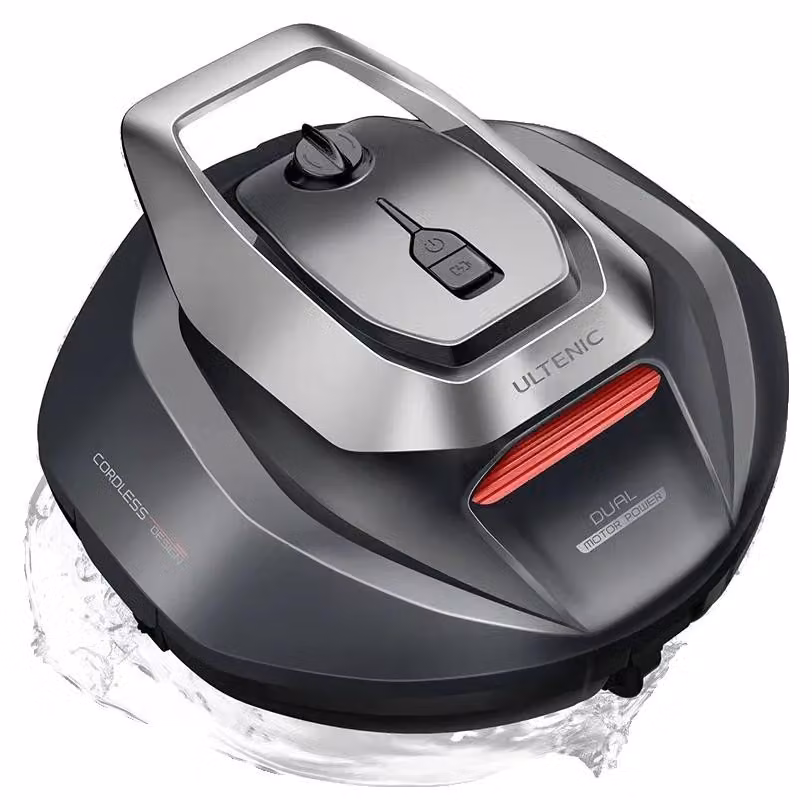 Pulitore per piscine robotizzato, funzionamento senza fili, sistema a doppio motore ad alte prestazioni, colore nero