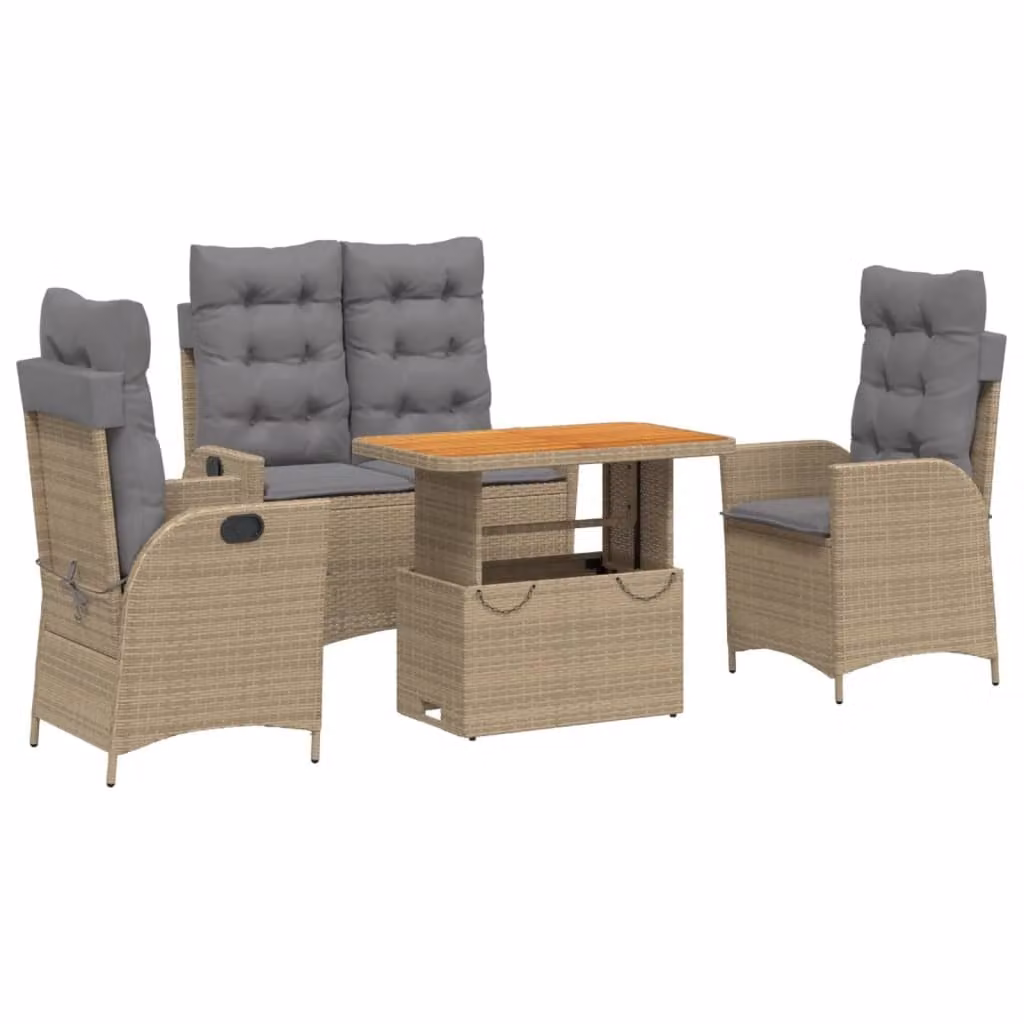 Set da Pranzo da Giardino 4 pz con Cuscini Beige in Polyrattan