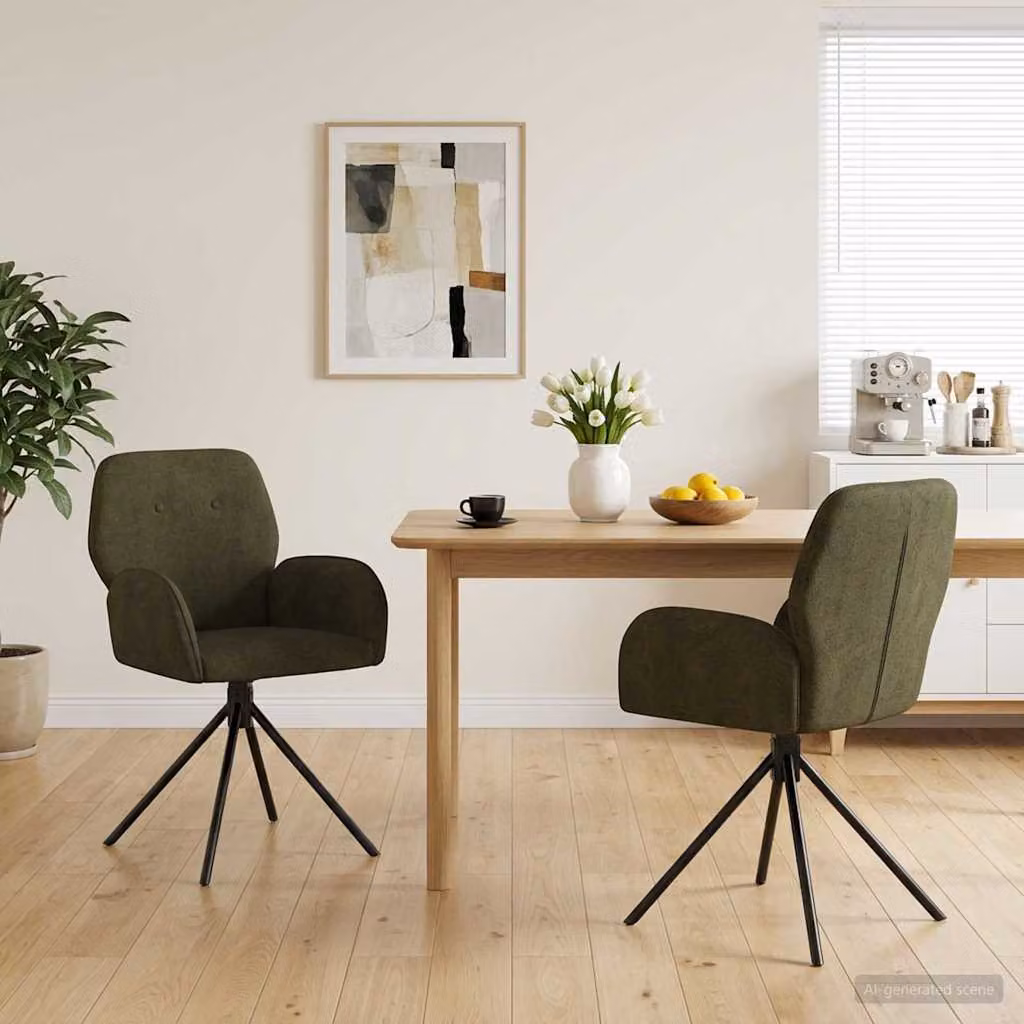Set di 2 sedie da pranzo girevoli vidaXL in pelle sintetica e microfibra verde con braccioli