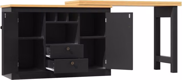 Tavolo Bar Estensibile Nero 120-180 cm con Rotazione 360° e Spazio Contenitore per Soggiorno e Ufficio