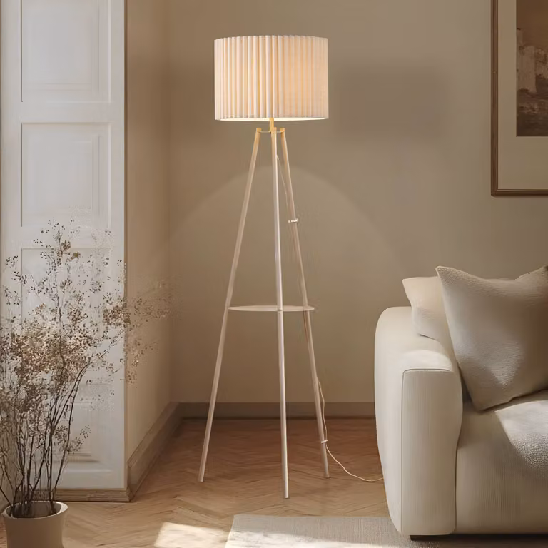 Lampada da terra Libbie Lindby, Crema / Ambra, Soggiorno / Sala da pranzo, Tessuto / Stoffa / Seta, Scandinavo, Lampada da terra